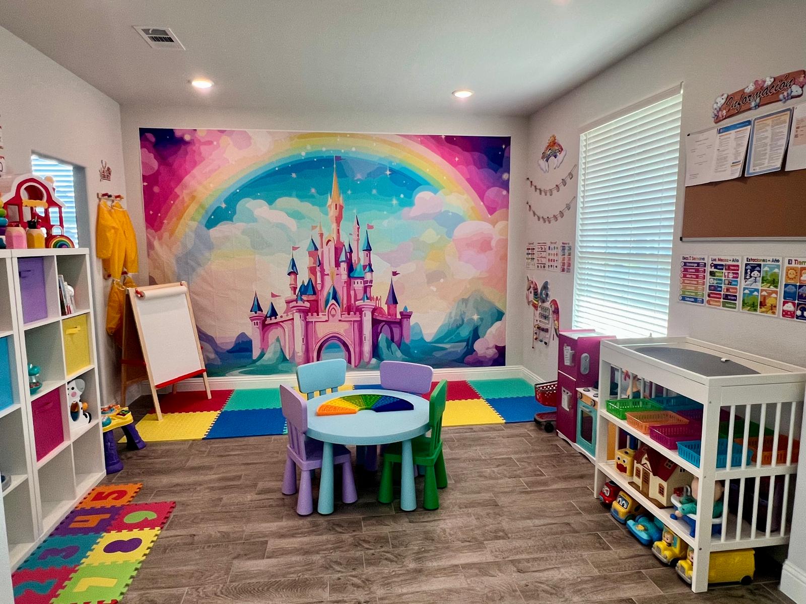 Castle mural and play kitchen